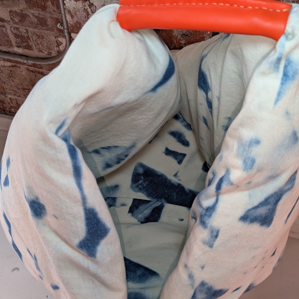 Handmade Indigo Shibori Tie-Dye Bento Bag Upcycled Denim - Picture 3 of 4